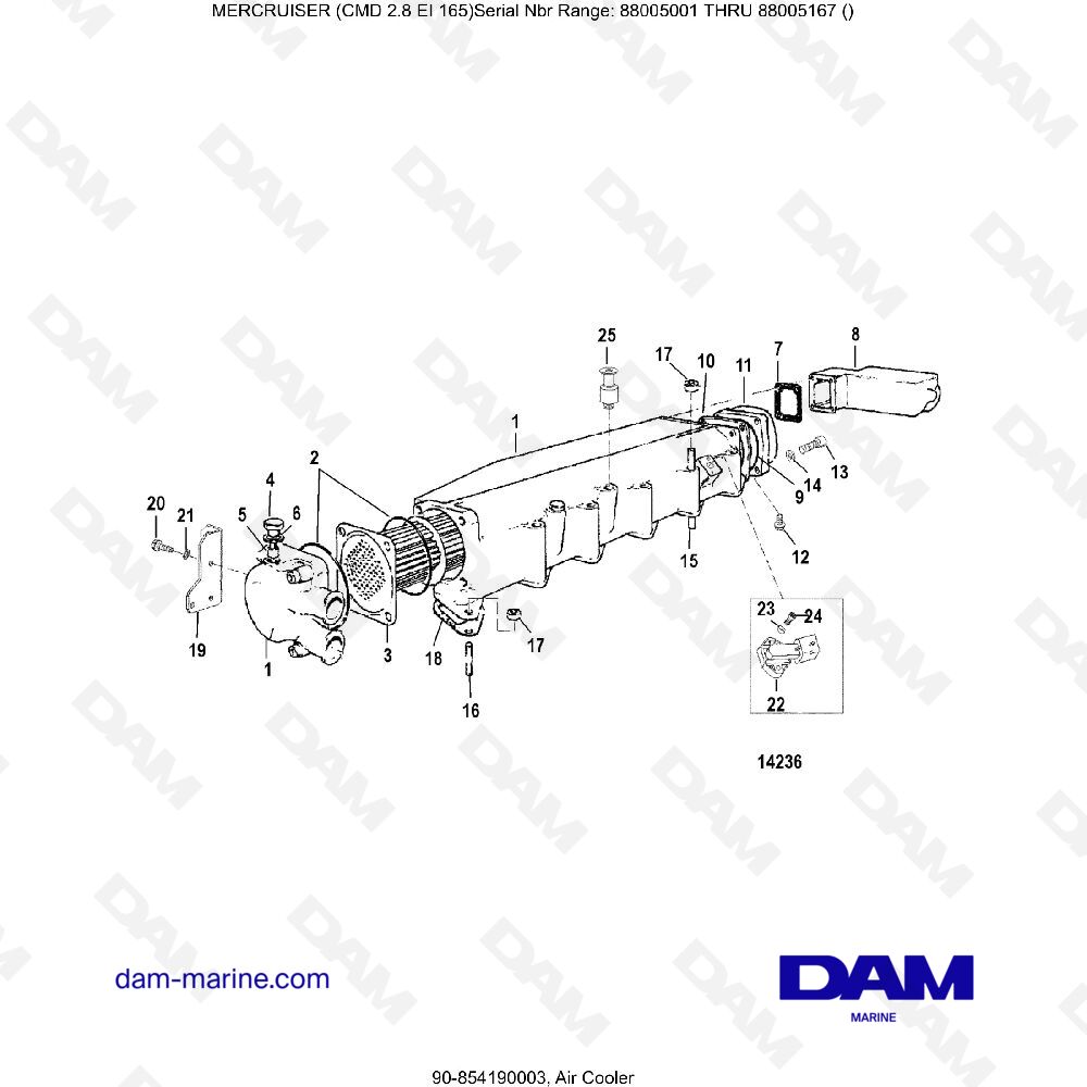 Vue éclatée AIR COOLER pour moteur MERCRUISER CMD QSD 2.8 EI 165