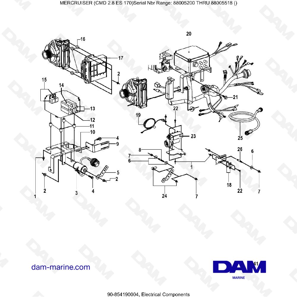 Vue éclatée ELECTRICAL COMPONENTS pour moteur MERCRUISER CMD 2.8 EI 170