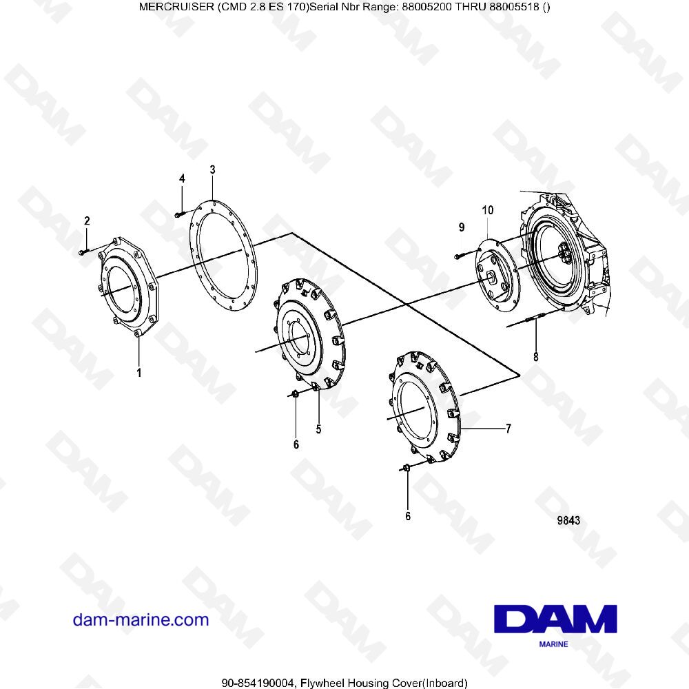 Vue éclatée FLYWHEEL HOUSING COVER (INTERIOR) pour moteur MERCRUISER CMD 2.8 EI 170