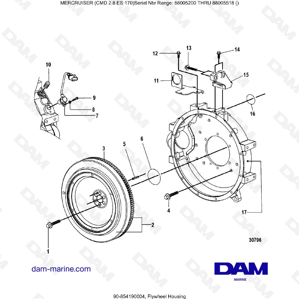 Vue éclatée FLYWHEEL HOUSING pour moteur MERCRUISER CMD 2.8 EI 170