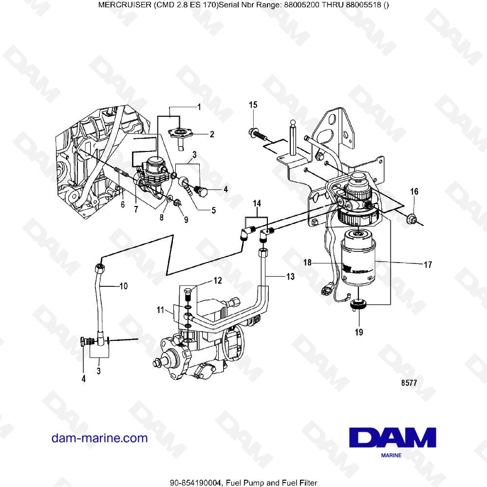 Vue éclatée FUEL PUMP AND FUEL FILTER pour moteur MERCRUISER CMD 2.8 EI 170
