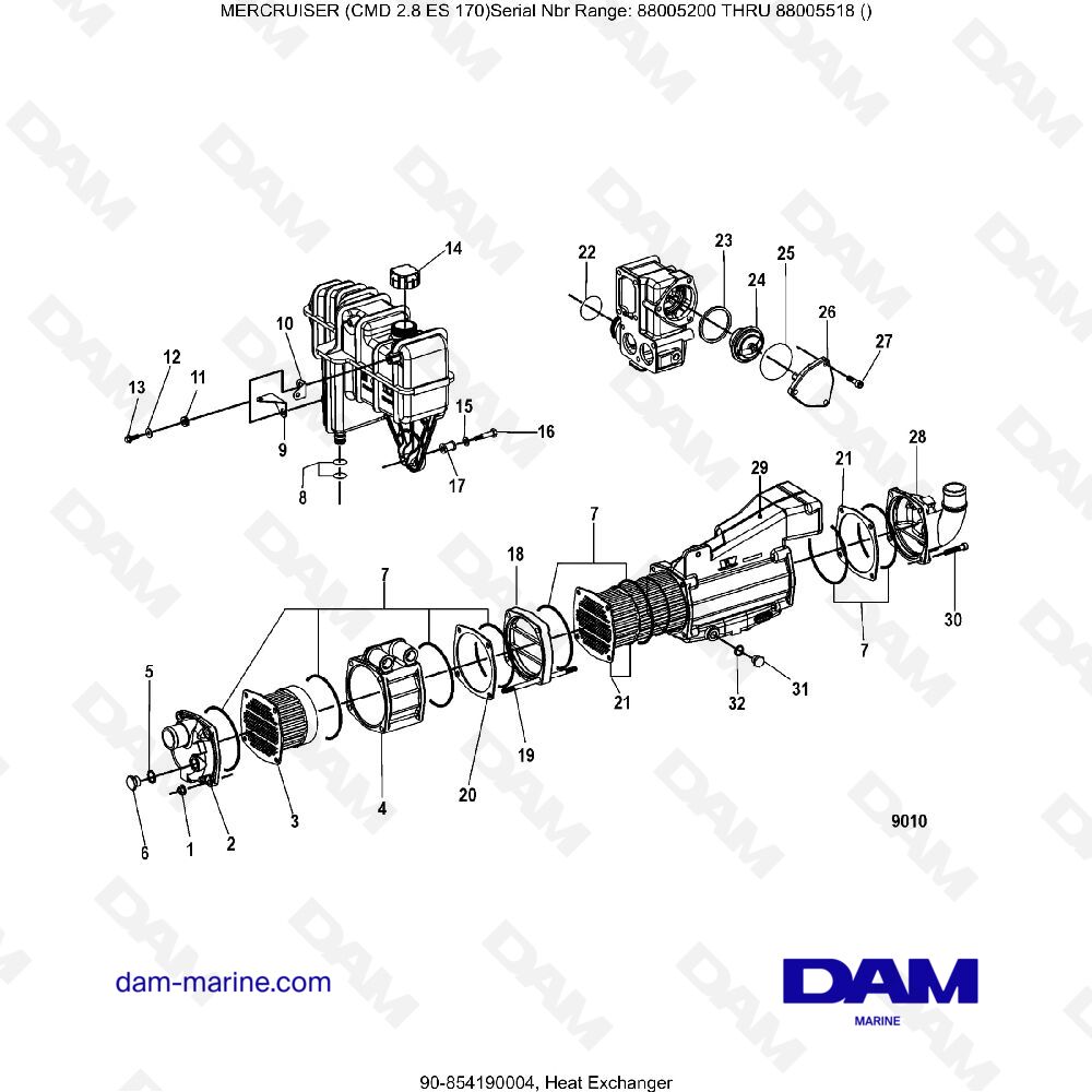 Vue éclatée HEAT EXCHANGER pour moteur MERCRUISER CMD 2.8 EI 170