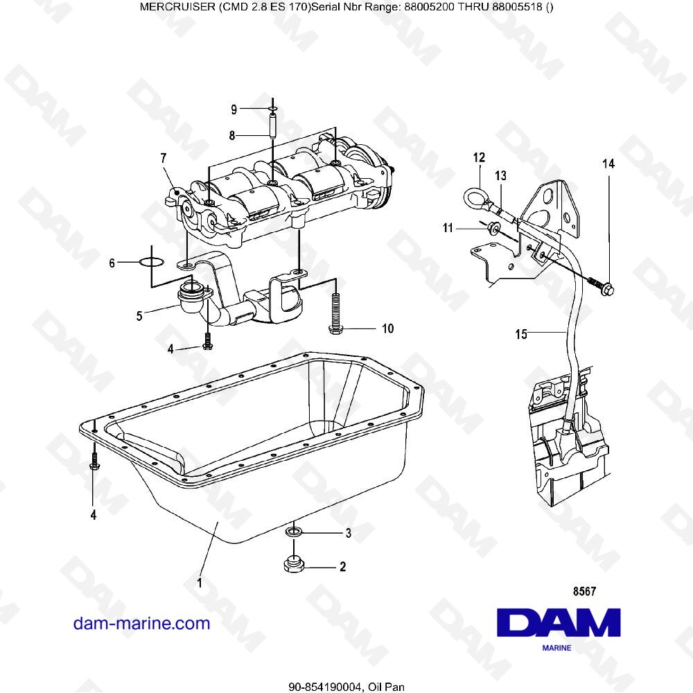 Vue éclatée OIL PLATE pour moteur MERCRUISER CMD 2.8 EI 170