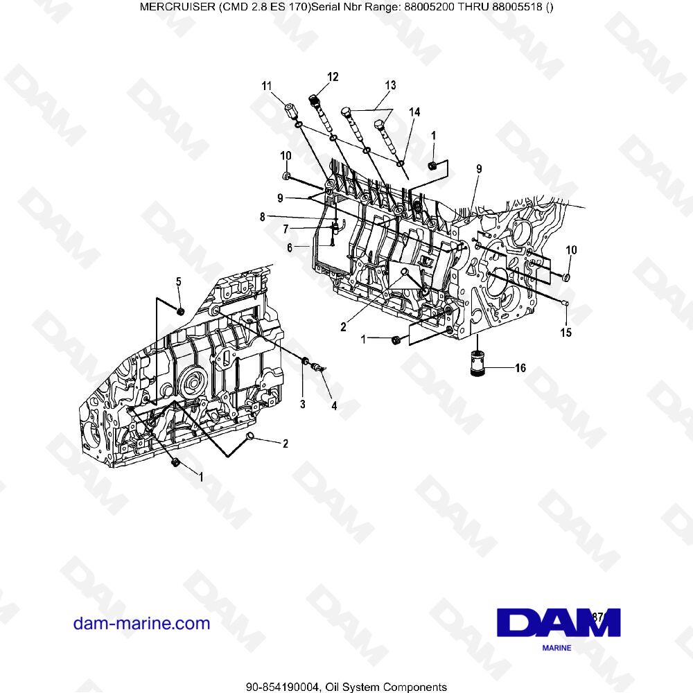 Vue éclatée OIL SYSTEM COMPONENTS pour moteur MERCRUISER CMD 2.8 EI 170