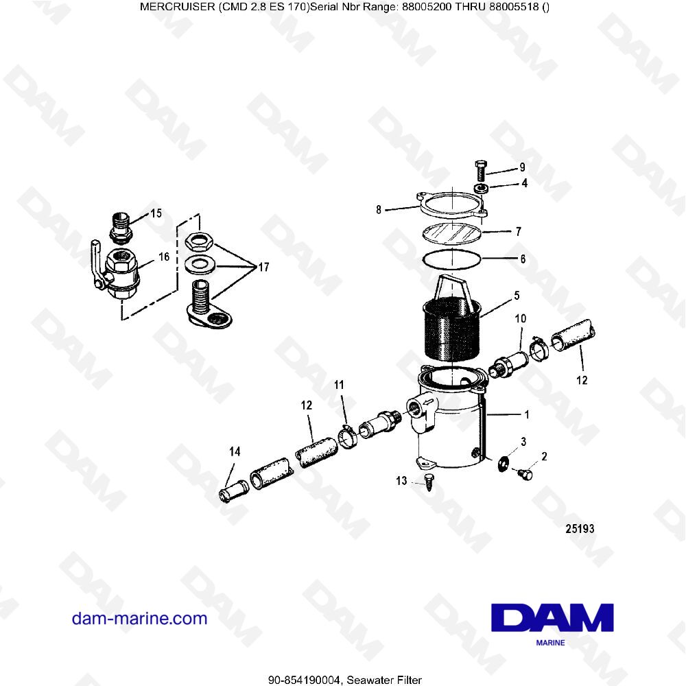Vue éclatée SEAWATER FILTER pour moteur MERCRUISER CMD 2.8 EI 170