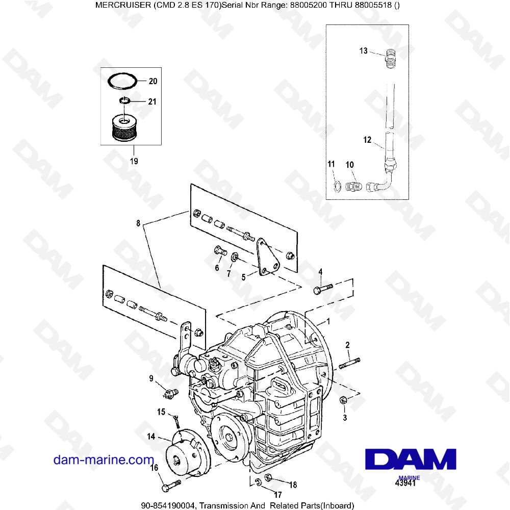 Vue éclatée TRANSMISSION AND RELATED PARTS (INTERIOR) pour moteur MERCRUISER CMD 2.8 EI 170