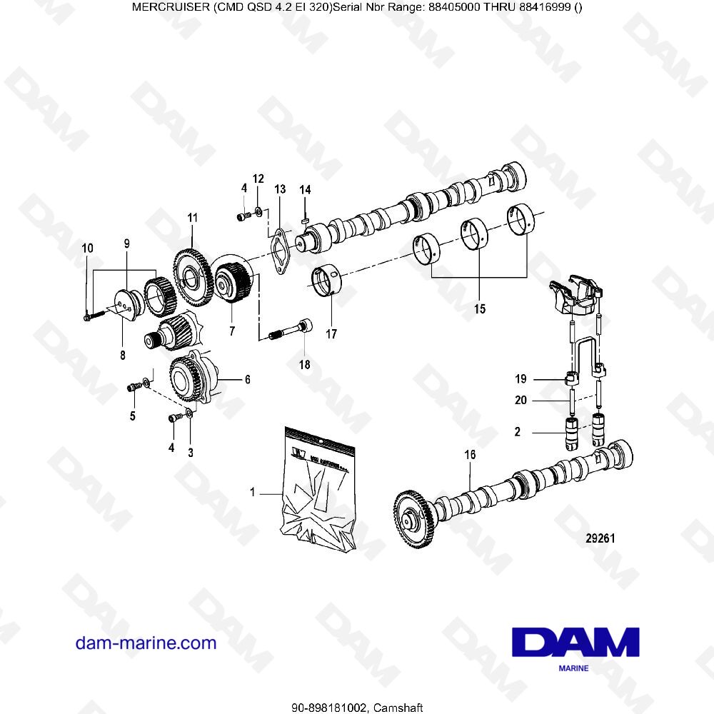 Vue éclatée CAMSHAFT pour moteur MERCRUISER CMD QSD 4.2 EI 350