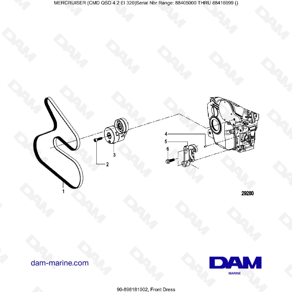 Vue éclatée FRONT DRESS pour moteur MERCRUISER CMD QSD 4.2 EI 320