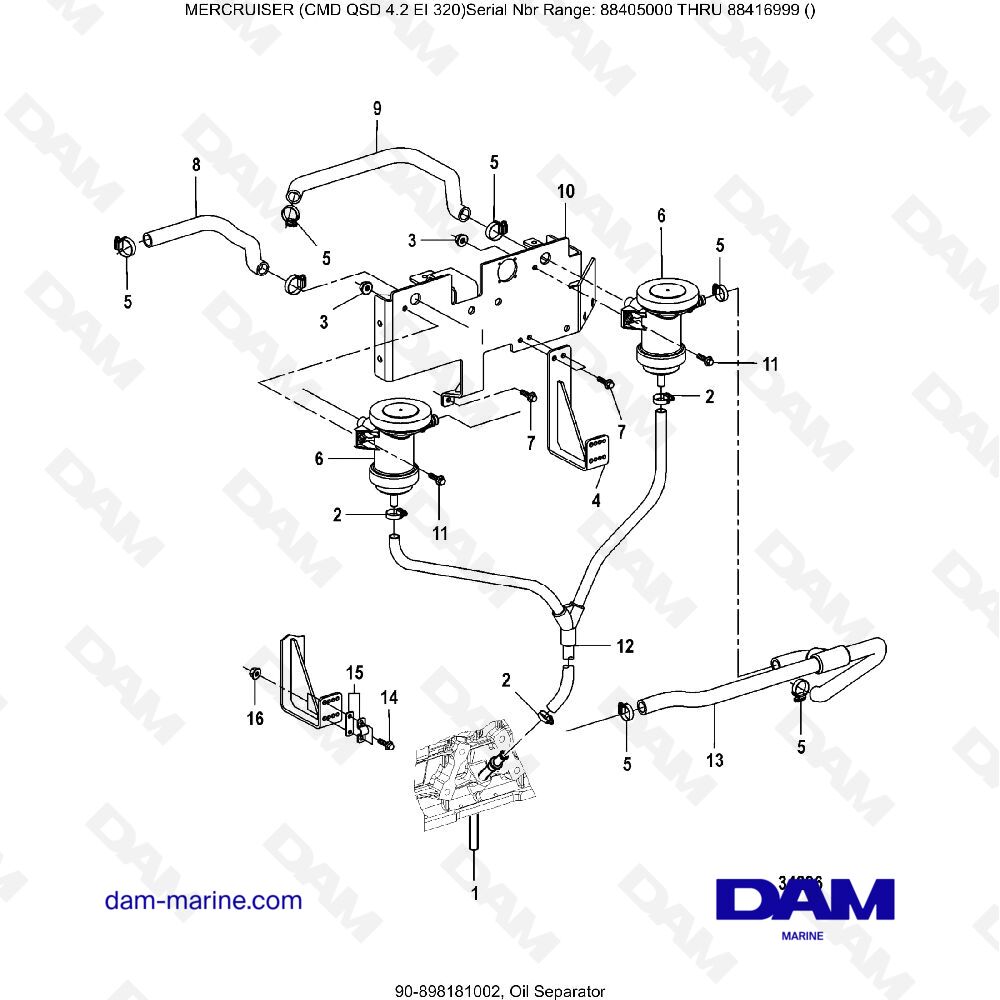 Vue éclatée OIL SEPARATOR pour moteur MERCRUISER CMD QSD 4.2 EI 320