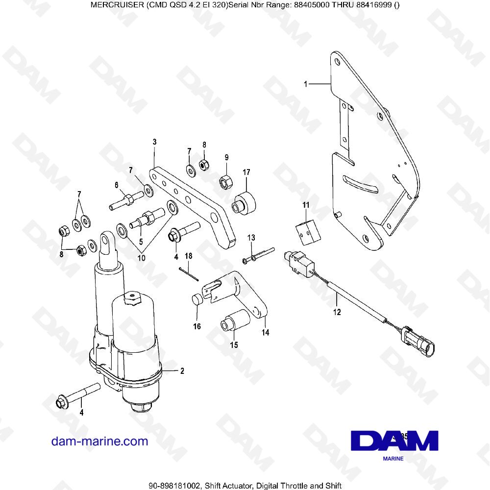 Vue éclatée DIGITAL GEAR SHIFT ACTUATOR, ACCELERATOR AND GEAR SHIFT pour moteur MERCRUISER CMD QSD 4.2 EI 320