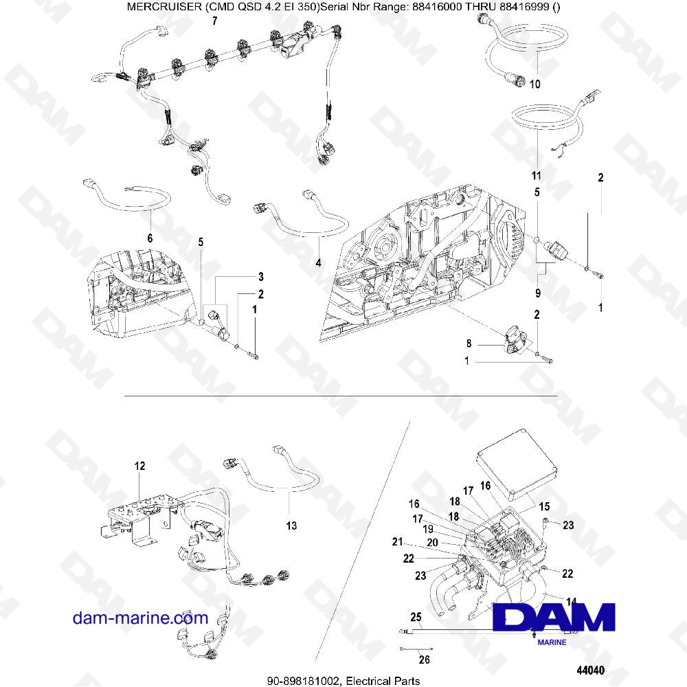 Vue éclatée ELECTRICAL PARTS pour moteur MERCRUISER CMD QSD 4.2 EI 350