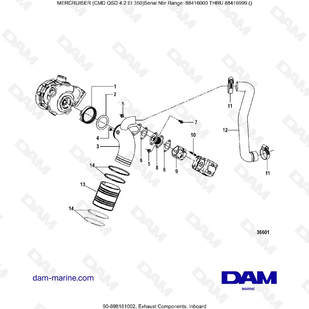Vue éclatée EXHAUST COMPONENTS (INTERIOR) pour moteur MERCRUISER CMD QSD 4.2 EI 350