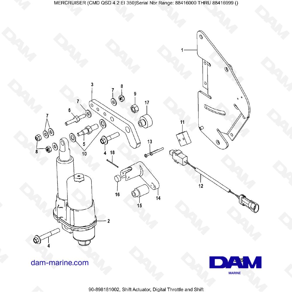 Vue éclatée DIGITAL GEAR SHIFT ACTUATOR, ACCELERATOR AND GEAR SHIFT pour moteur MERCRUISER CMD QSD 4.2 EI 350