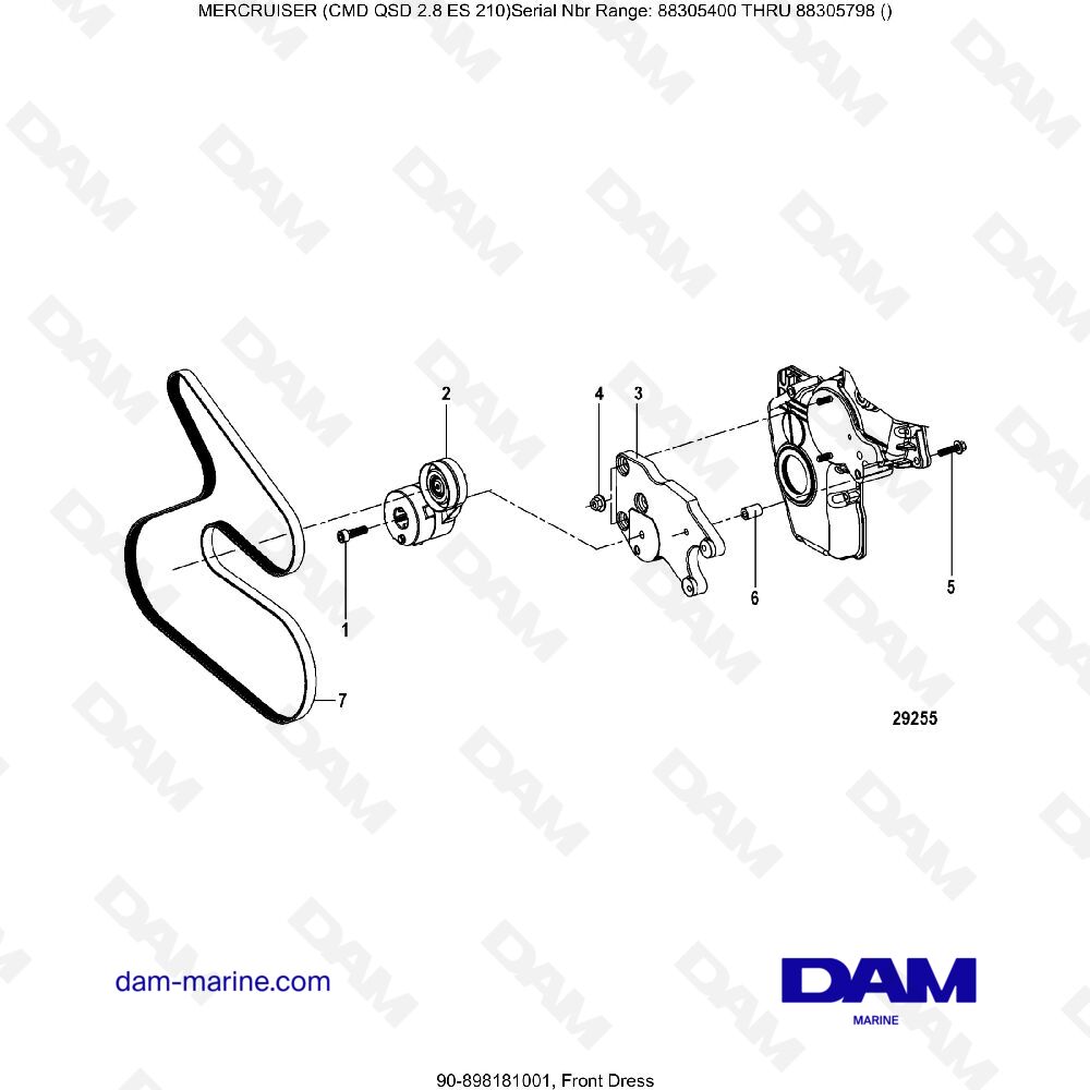 Vue éclatée FRONT DRESS pour moteur MERCRUISER CMD QSD 2.8 ES 210