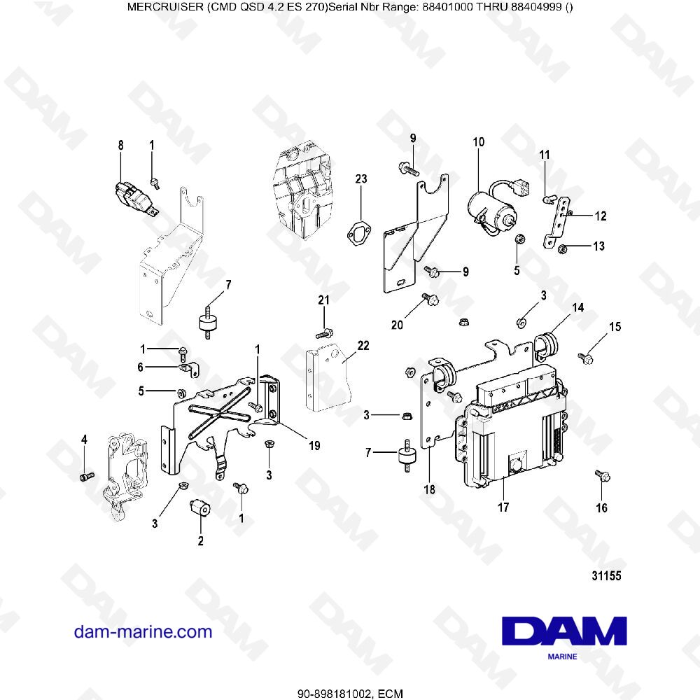 Vue éclatée ECM pour moteur MERCRUISER CMD QSD 4.2 ES 270