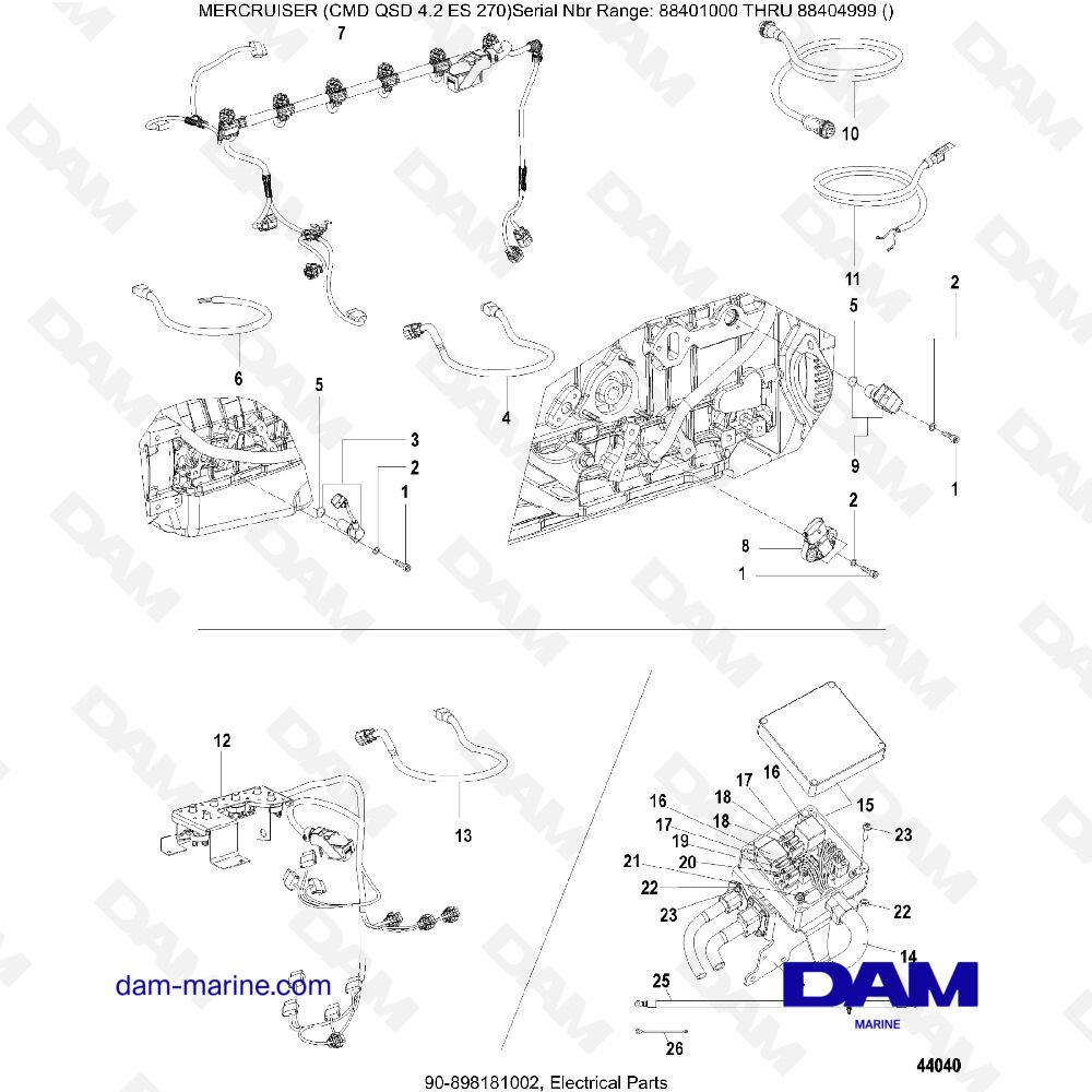 Vue éclatée PIÈCES ÉLECTRIQUES pour moteur MERCRUISER CMD QSD 4.2 ES 270