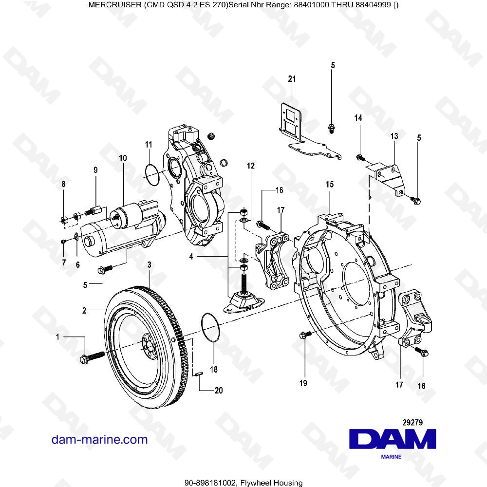 Vue éclatée CARTER DE VOLANT MOTEUR pour moteur MERCRUISER CMD QSD 4.2 ES 270