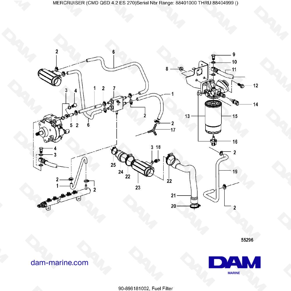 Vue éclatée FILTRE À CARBURANT pour moteur MERCRUISER CMD QSD 4.2 ES 270