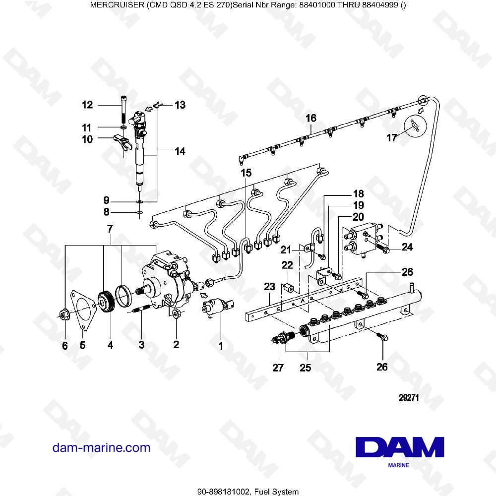 Vue éclatée SYSTÈME D'ALIMENTATION pour moteur MERCRUISER CMD QSD 4.2 ES 270