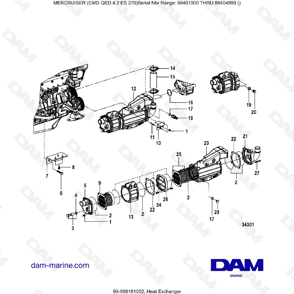 Vue éclatée ÉCHANGEUR DE CHALEUR pour moteur MERCRUISER CMD QSD 4.2 ES 270