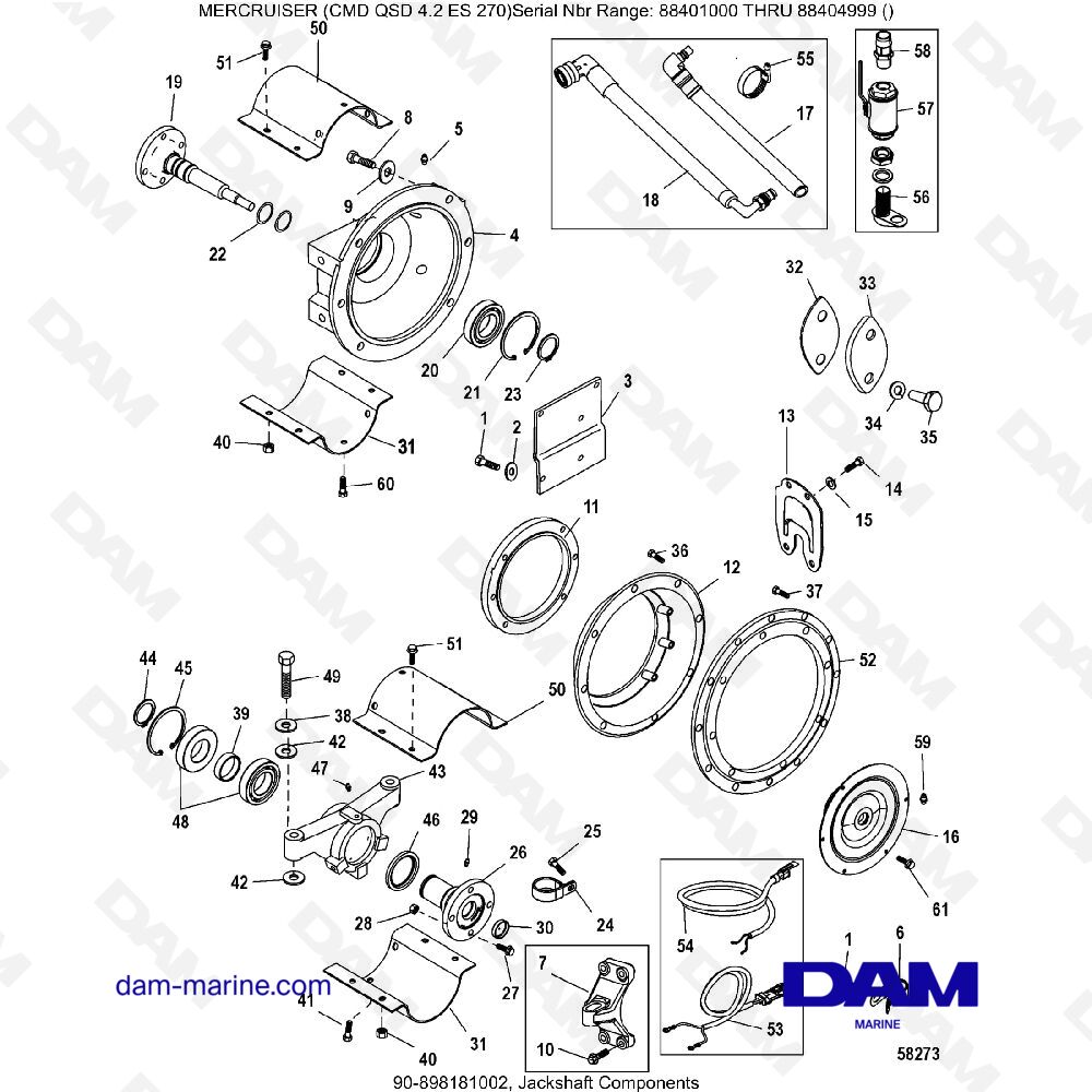 Vue éclatée COMPOSANTS D'ARBRE DE TRANSMISSION pour moteur MERCRUISER CMD QSD 4.2 ES 270