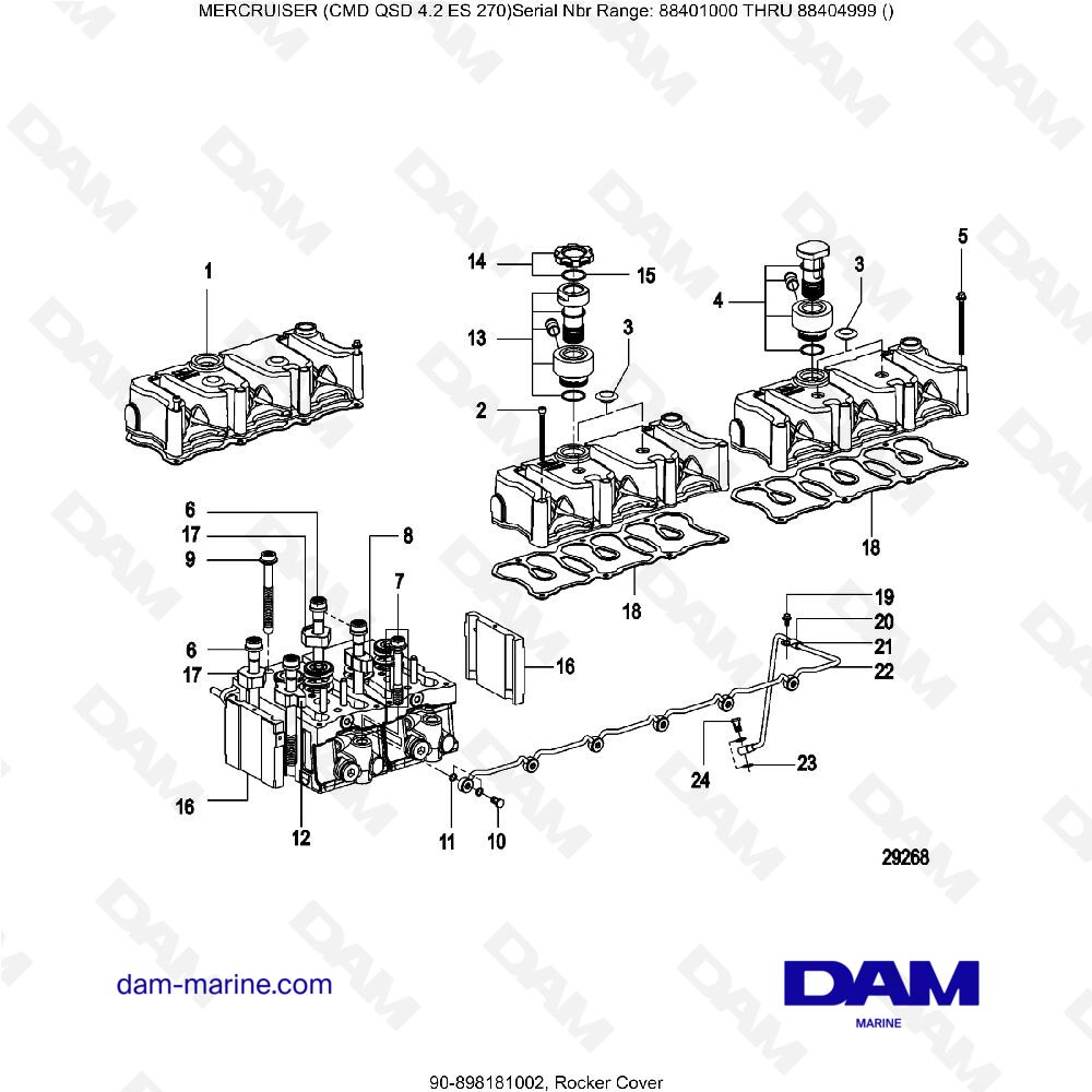 Vue éclatée COUVERCLE DE ROCKER pour moteur MERCRUISER CMD QSD 4.2 ES 270