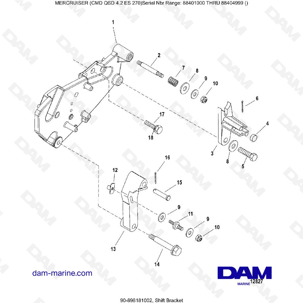 Vue éclatée SUPPORT DE LEVIER DE VITESSES pour moteur MERCRUISER CMD QSD 4.2 ES 270