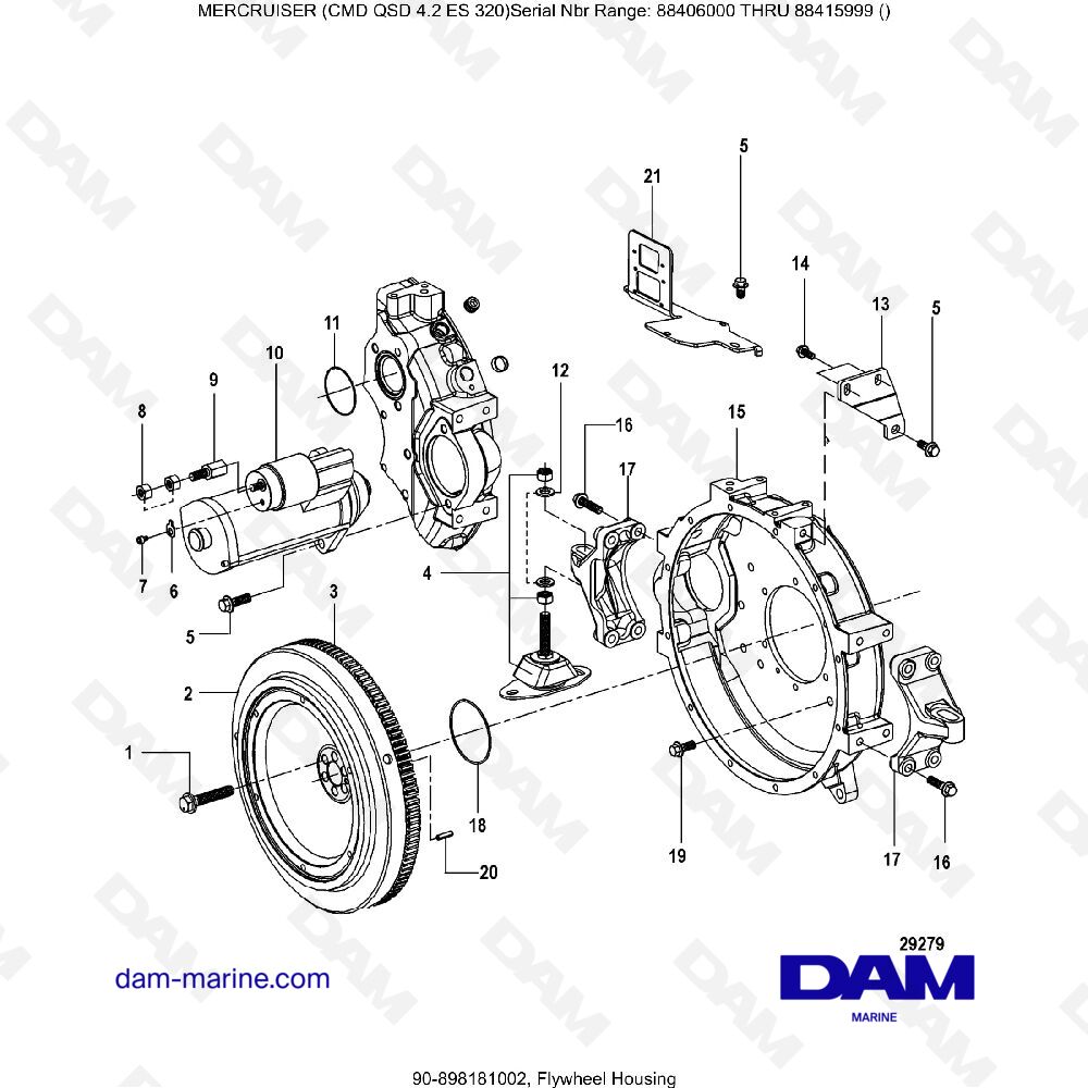 Vue éclatée FLYWHEEL HOUSING pour moteur MERCRUISER CMD QSD 4.2 ES 320