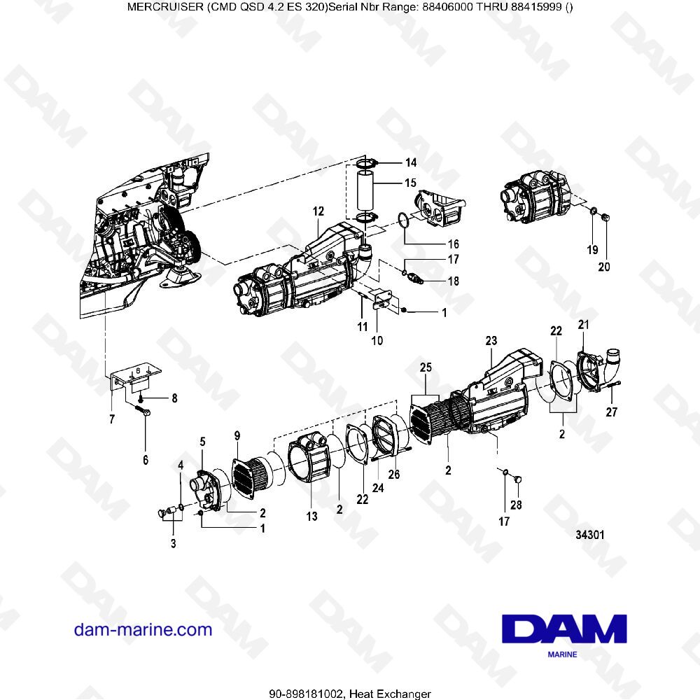 Vue éclatée HEAT EXCHANGER pour moteur MERCRUISER CMD QSD 4.2 ES 320