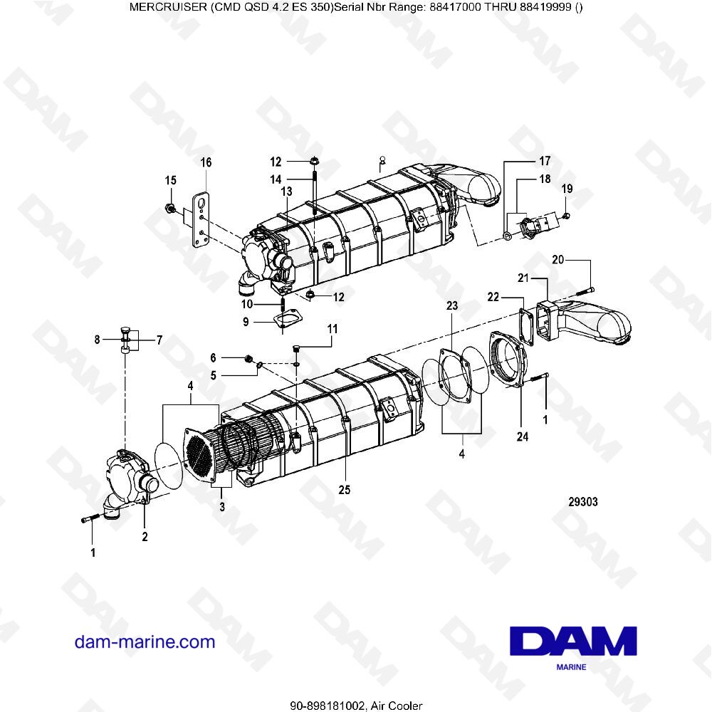 Vue éclatée RAFFREDDATORE D'ARIA pour moteur MERCRUISER CMD QSD 4.2 ES 350