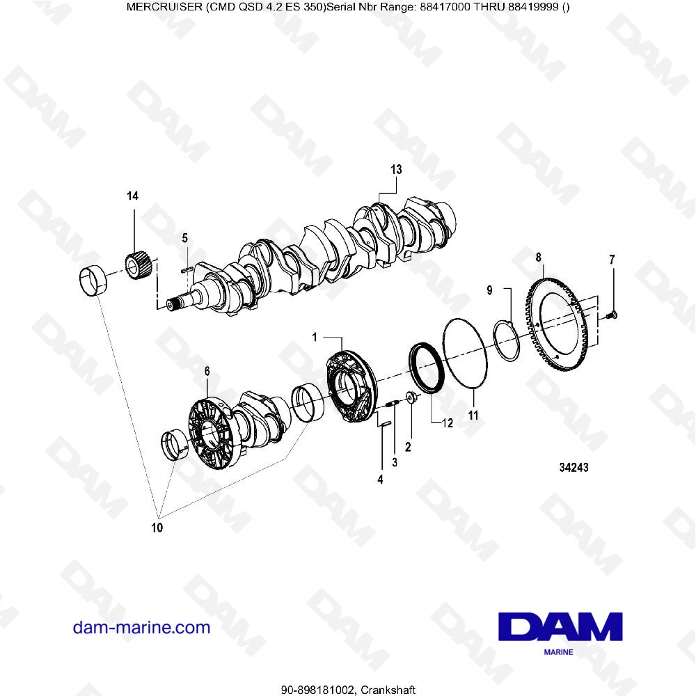 Vue éclatée ALBERO MOTORE pour moteur MERCRUISER CMD QSD 4.2 ES 350