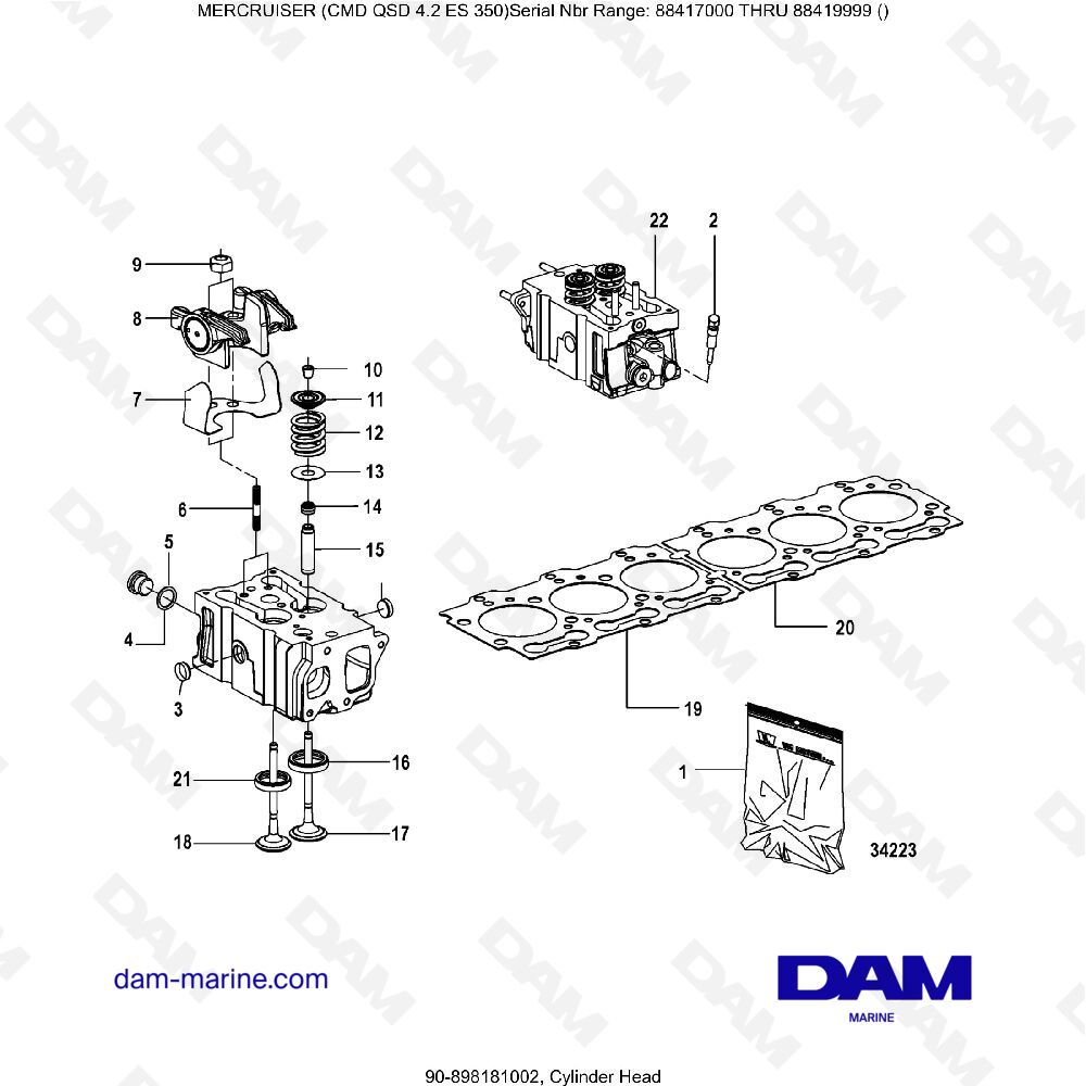 Vue éclatée TESTATA DEL CILINDRO pour moteur MERCRUISER CMD QSD 4.2 ES 350