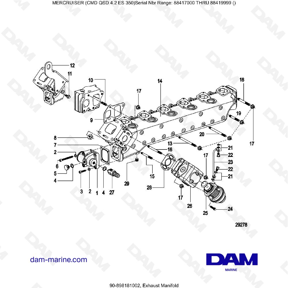 Vue éclatée COLLETTORE DI SCARICO pour moteur MERCRUISER CMD QSD 4.2 ES 350