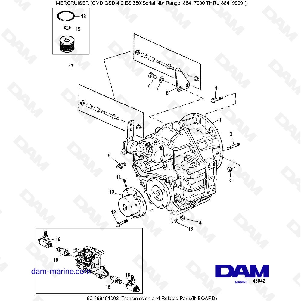 Vue éclatée TRASMISSIONE E PARTI CORRELATE (ENTROBORDO) pour moteur MERCRUISER CMD QSD 4.2 ES 350