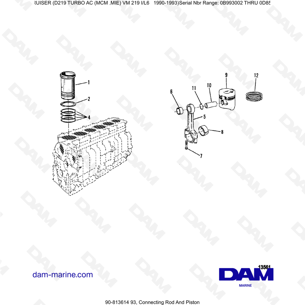 Vue éclatée CONNECTING ROD AND PISTON pour moteur Mercruiser D219 TURBO AC