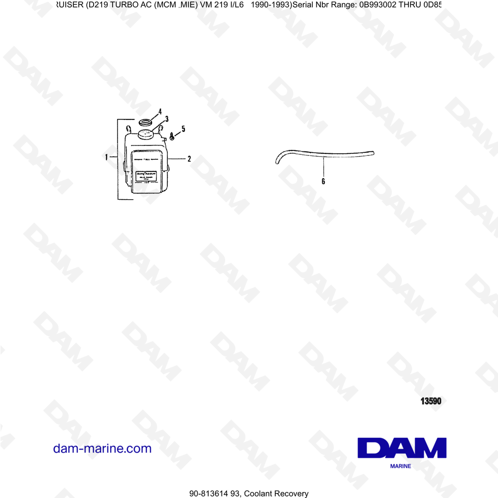 Vue éclatée COOLANT RECOVERY pour moteur Mercruiser D219 TURBO AC