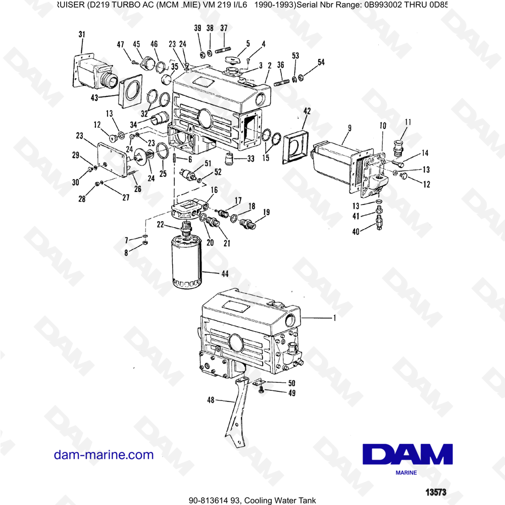 Vue éclatée COOLING WATER TANK pour moteur Mercruiser D219 TURBO AC