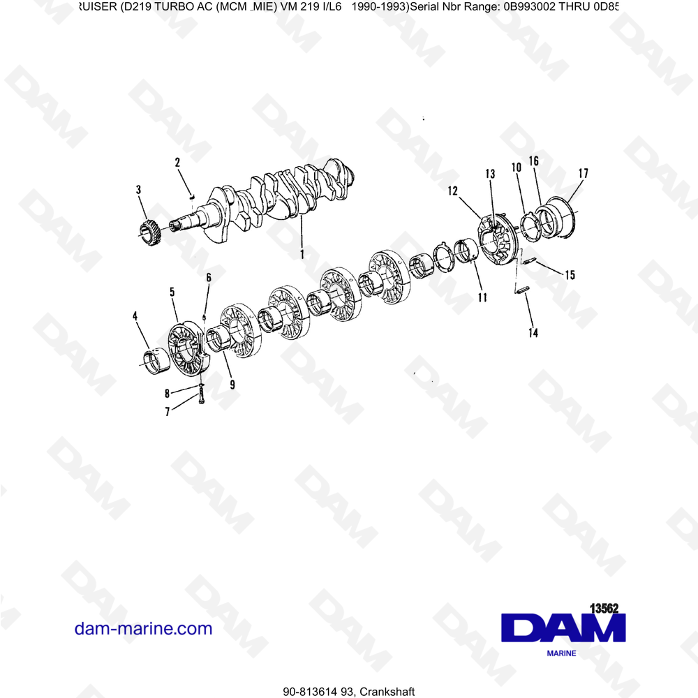 Vue éclatée CRANKSHAFT pour moteur Mercruiser D219 TURBO AC