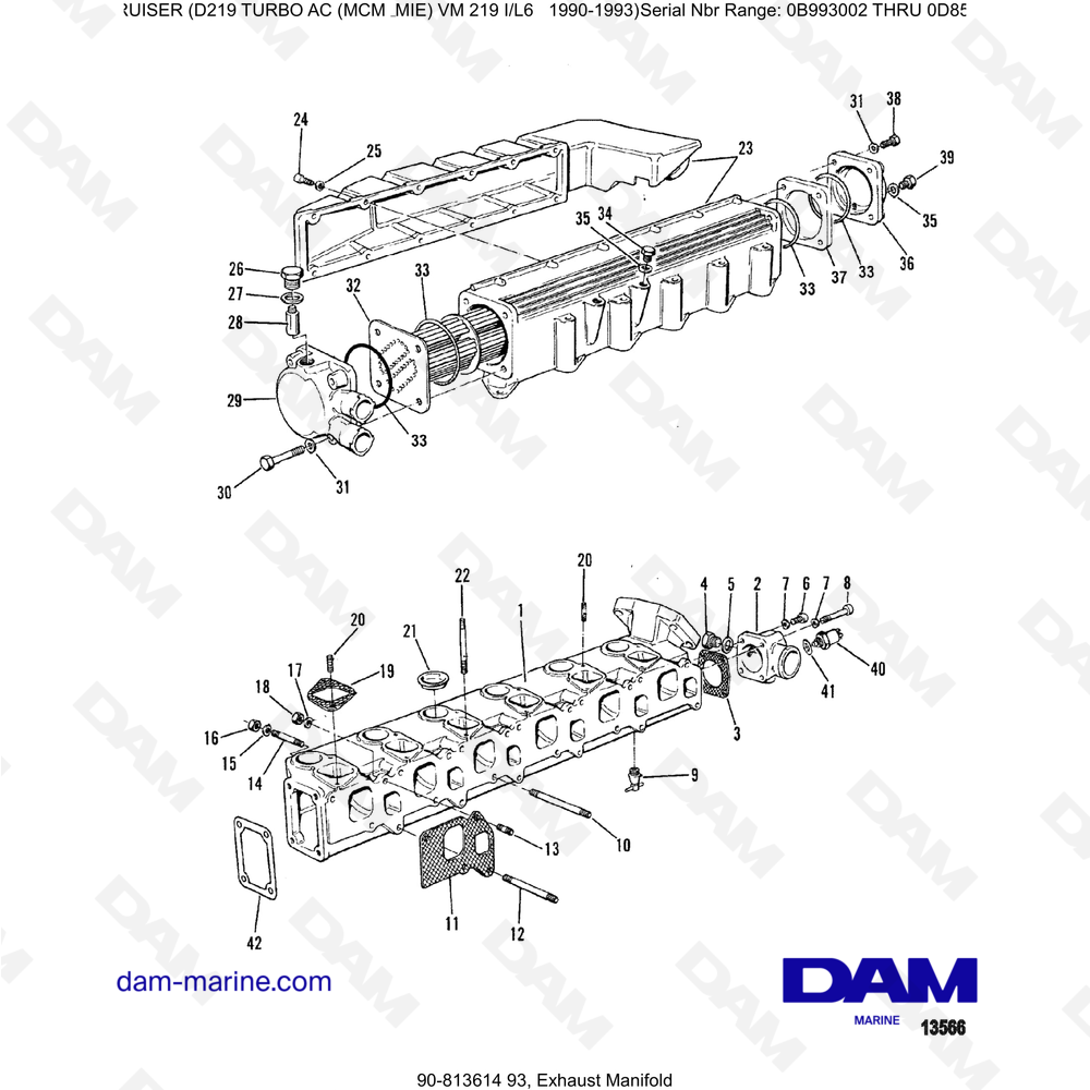 Vue éclatée EXHAUST MANIFOLD pour moteur Mercruiser D219 TURBO AC