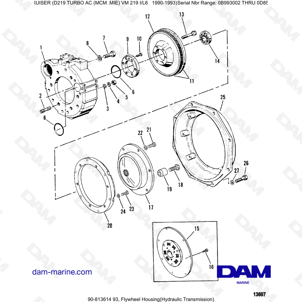 Vue éclatée Flywheel housing (hydraulic) pour moteur Mercruiser D219 TURBO AC