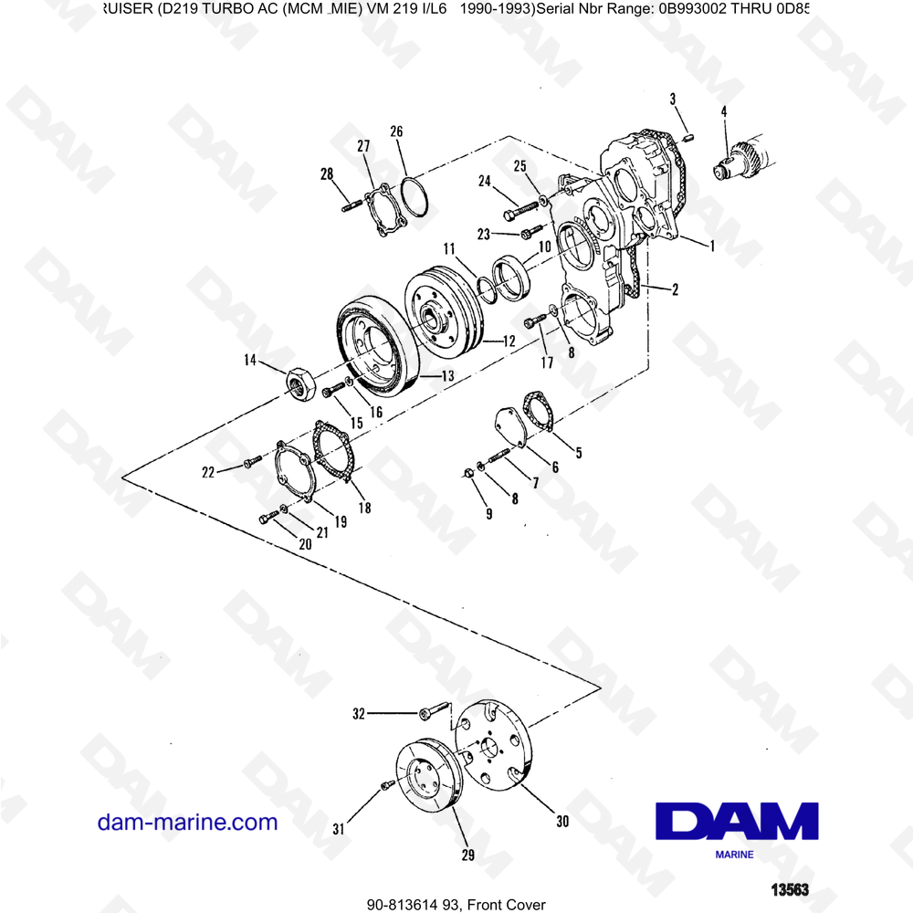 Vue éclatée FRONT COVER pour moteur Mercruiser D219 TURBO AC