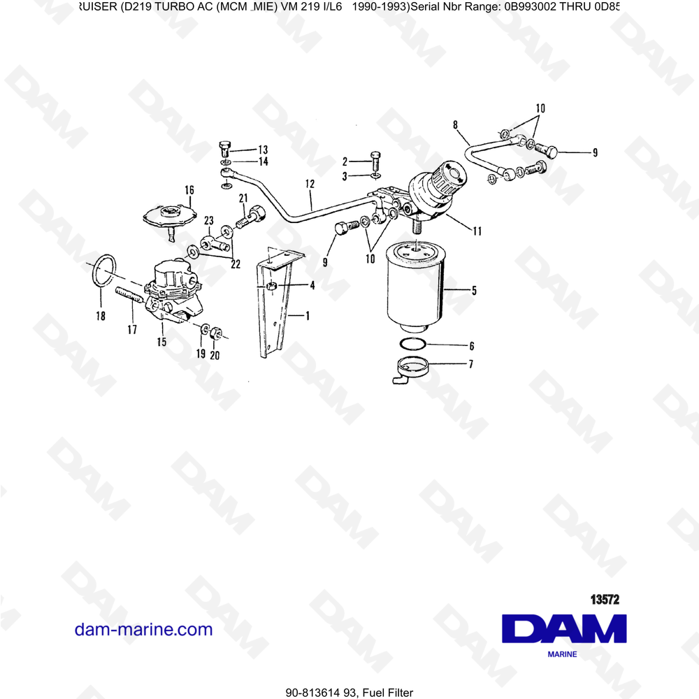 Vue éclatée FUEL FILTER pour moteur Mercruiser D219 TURBO AC