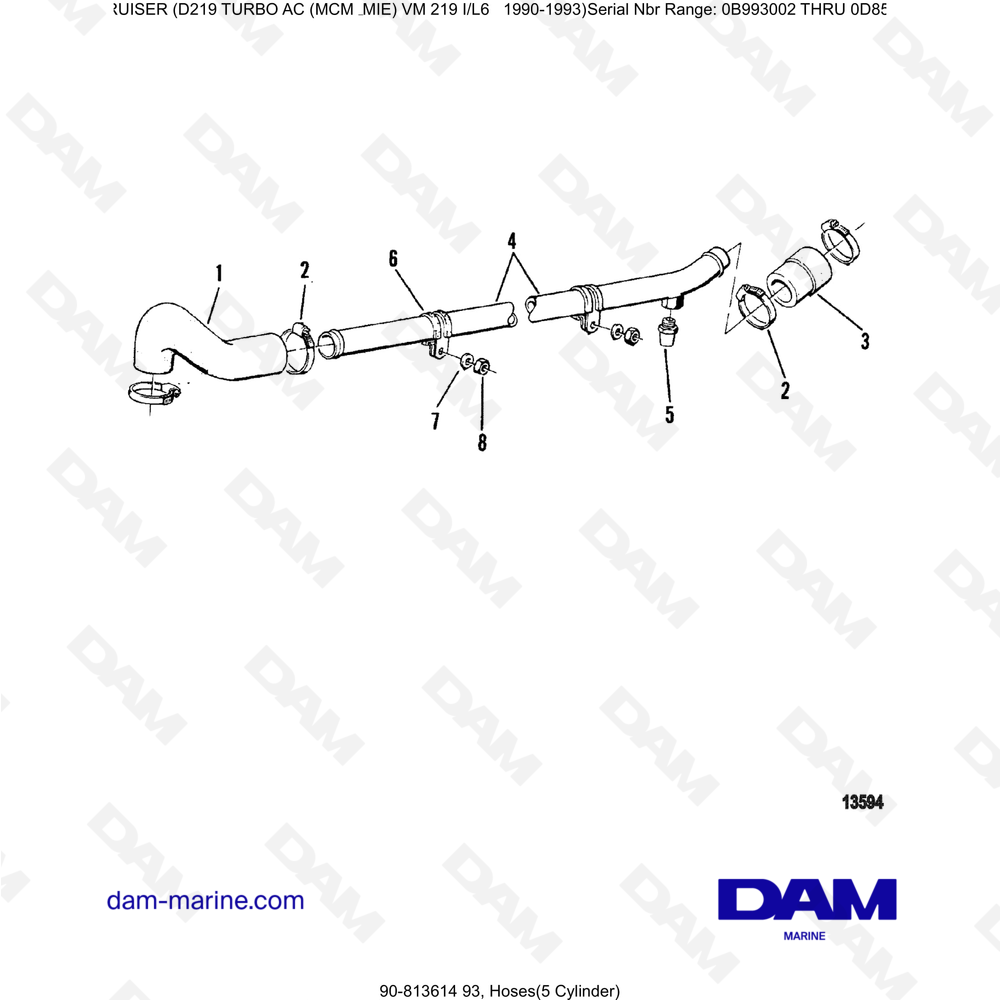 Vue éclatée PIPES (5C) pour moteur Mercruiser D219 TURBO AC