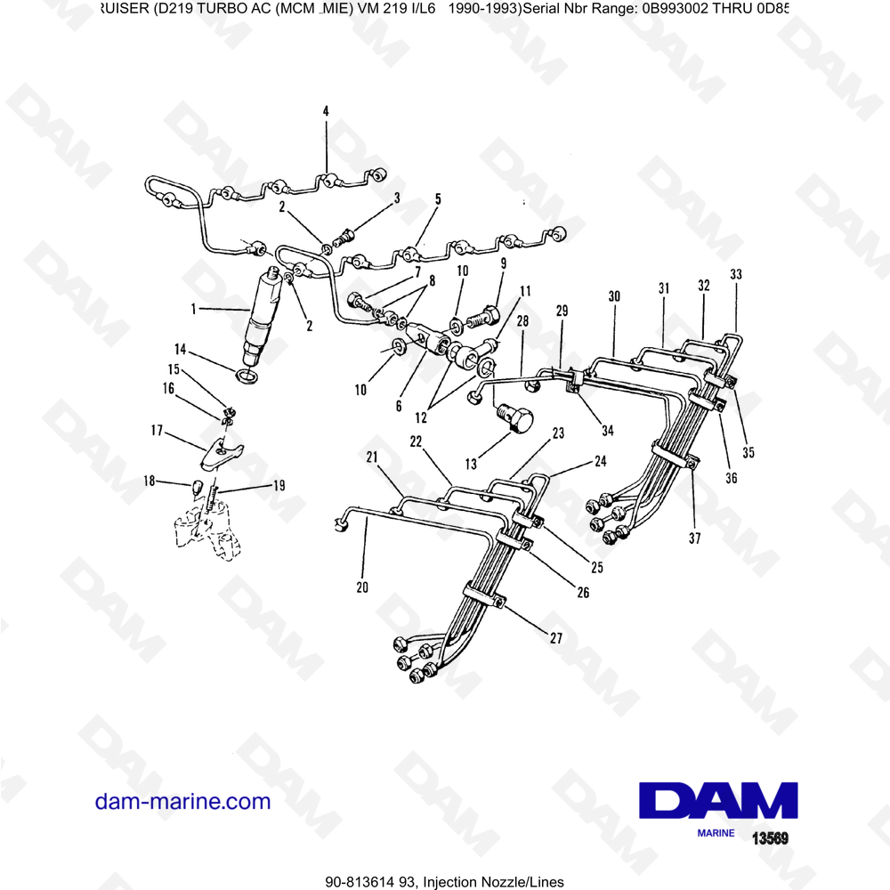 Vue éclatée INJECTION NOZZLES / LINES pour moteur Mercruiser D219 TURBO AC