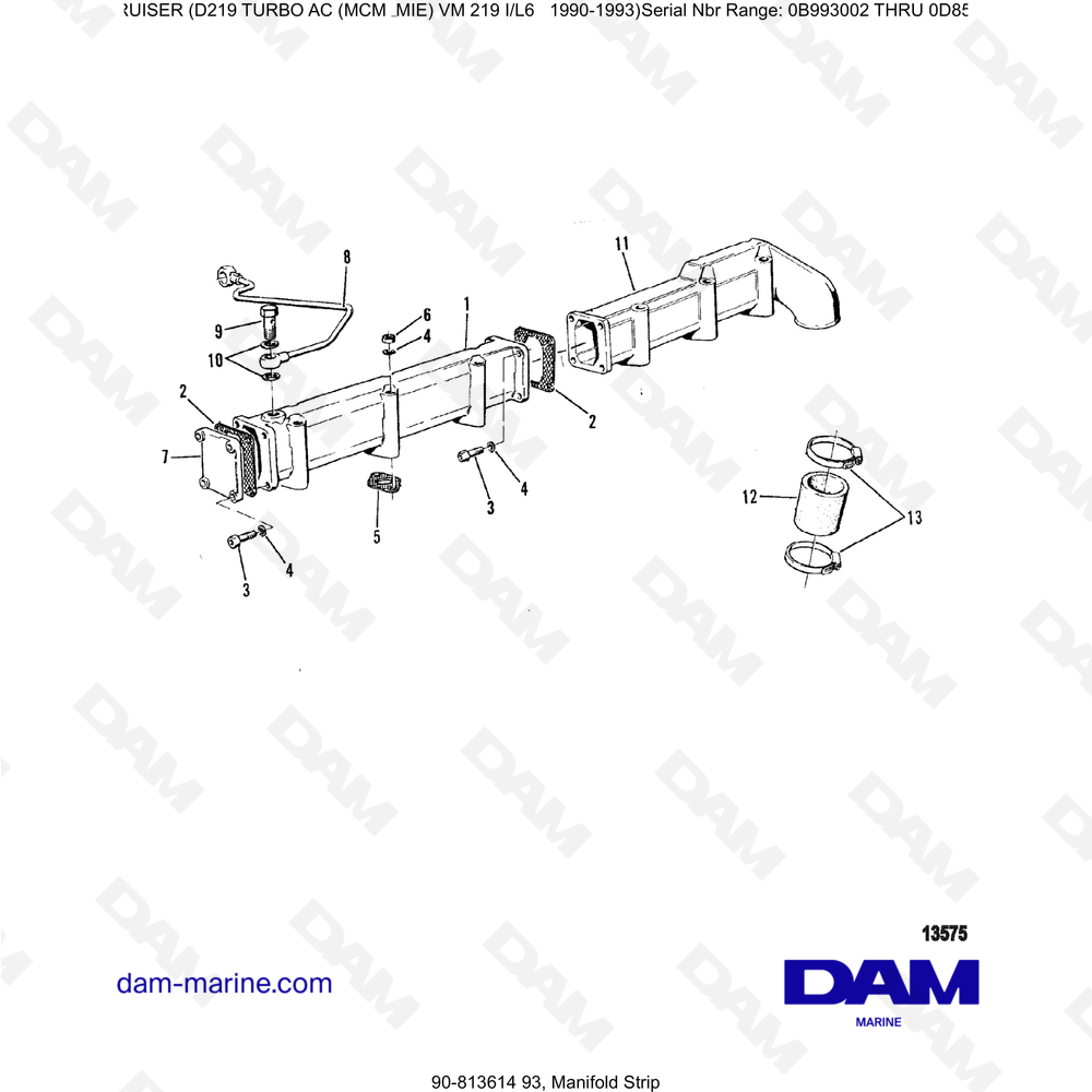 Vue éclatée COLLECTIVE STRIP pour moteur Mercruiser D219 TURBO AC