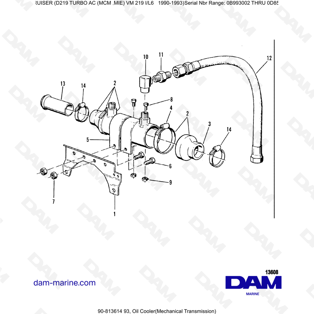 Vue éclatée MECHANICAL OIL COOLER pour moteur Mercruiser D219 TURBO AC