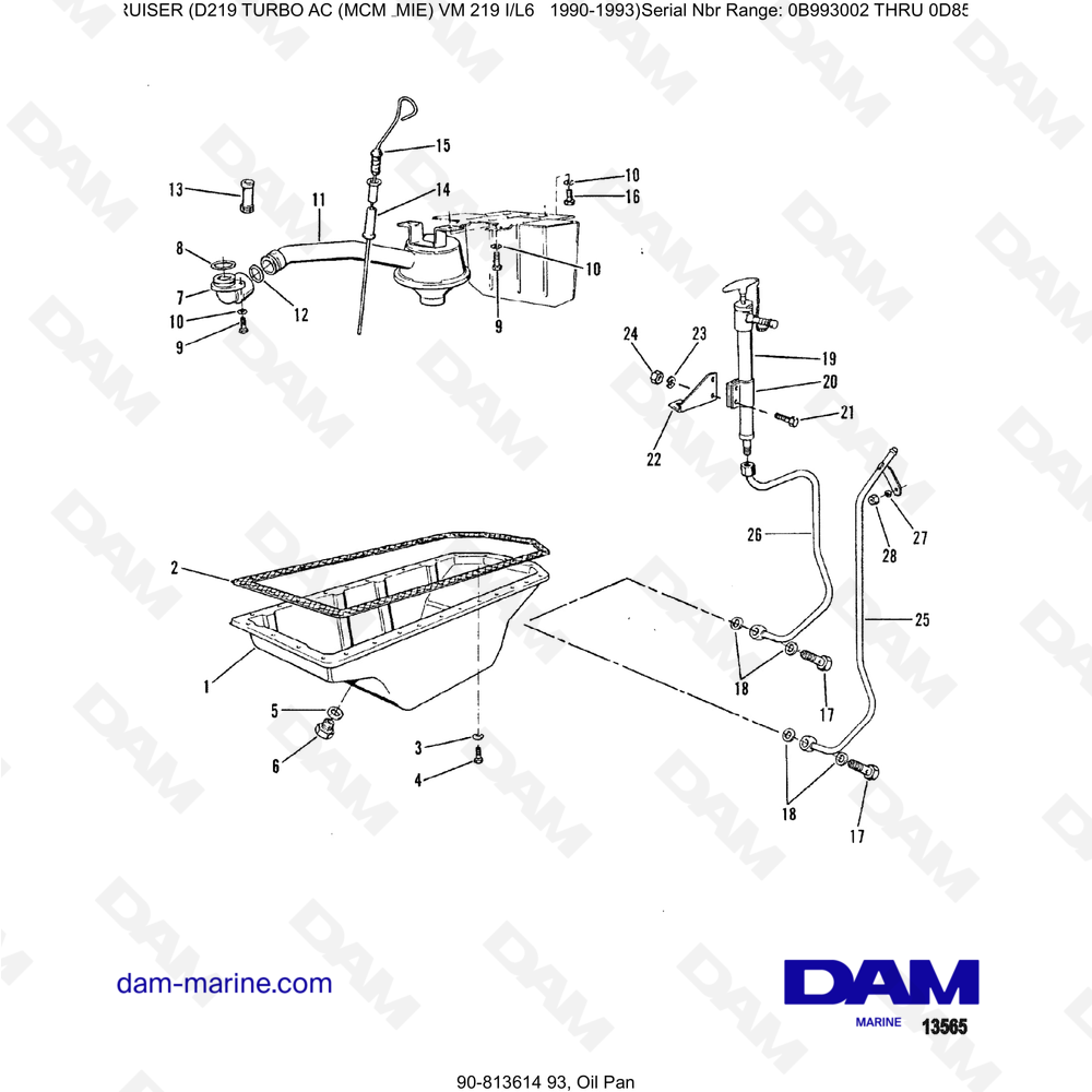 Vue éclatée OIL PLATE pour moteur Mercruiser D219 TURBO AC