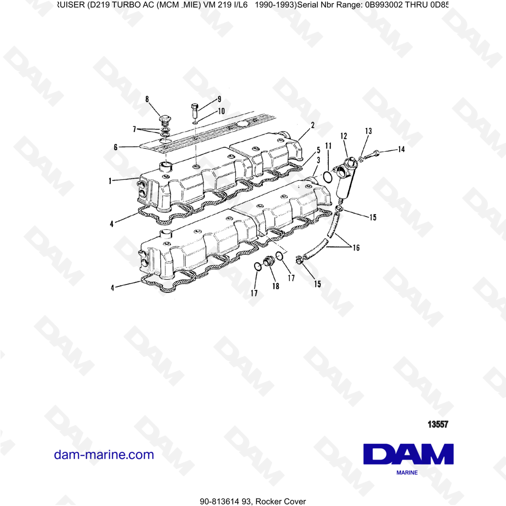 Vue éclatée ROCKER'S LID pour moteur Mercruiser D219 TURBO AC