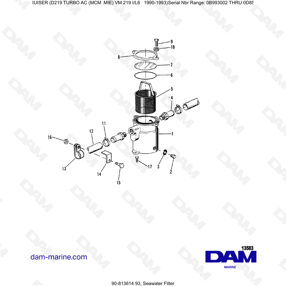 Vue éclatée SEAWATER FILTER pour moteur Mercruiser D219 TURBO AC