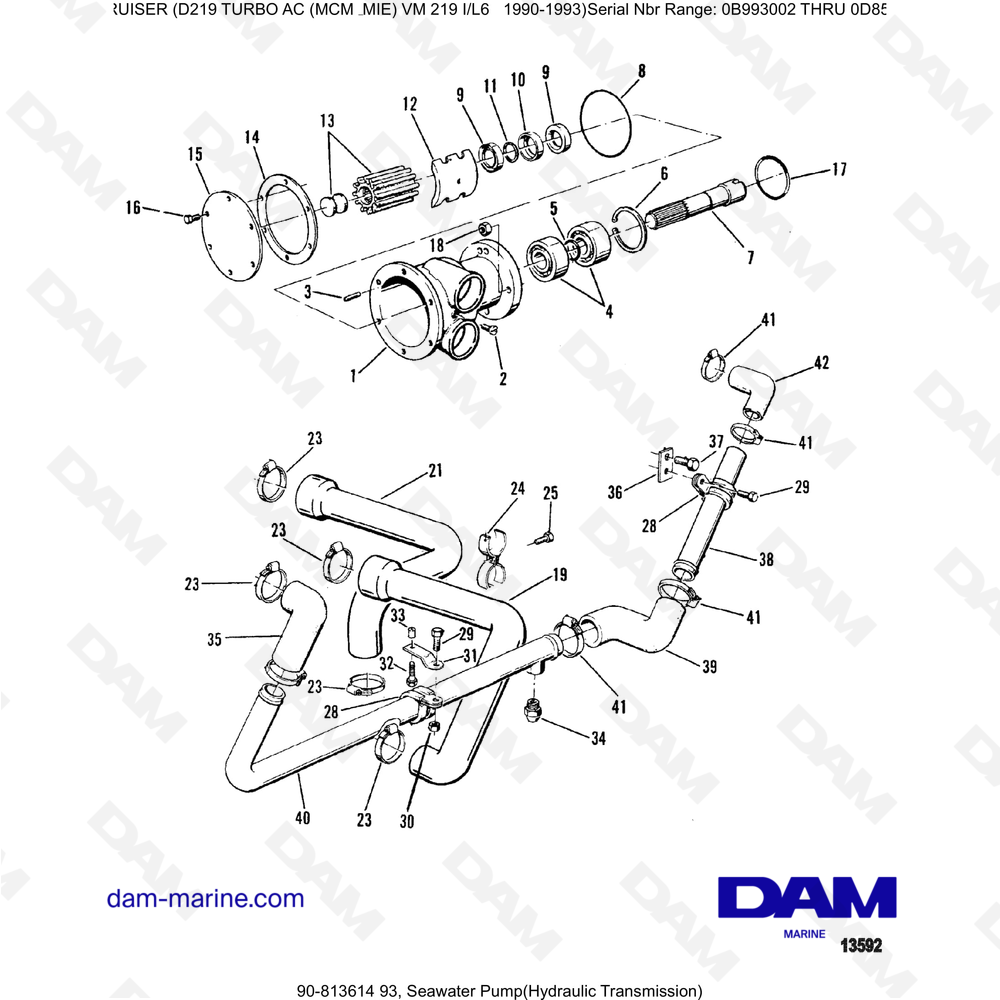 Vue éclatée SEA WATER PUMP (HYDRAULICS) pour moteur Mercruiser D219 TURBO AC